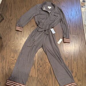 Donna Morgan Black and White Jumpsuit with Red Striped Cuffs